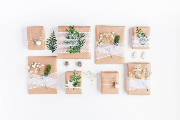 istock Christmas gifts on white background. Flat lay, top view 865496458