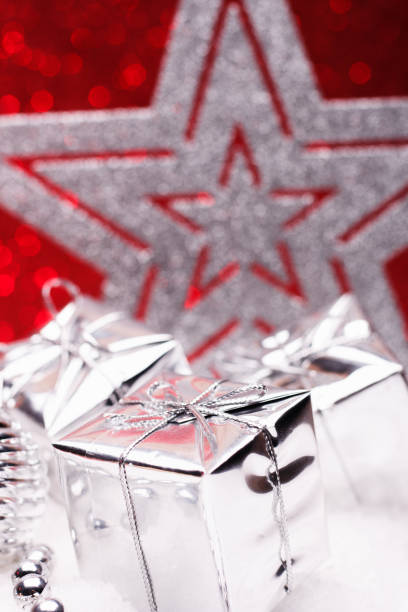 istock Christmas composition of Christmas tree toys on a red background 865496978
