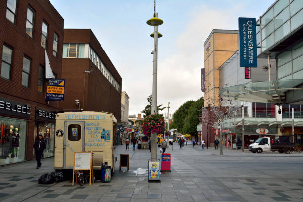 View of High Street in Slough Slough, United Kingdom - September 7, 2017. View of High Street in Slough, with historic buildings, commercial properties. thames valley stock pictures, royalty-free photos & images