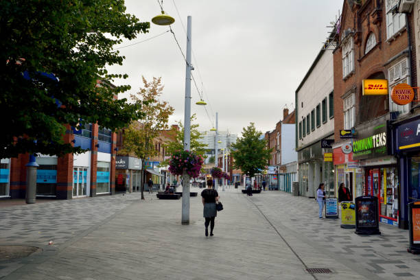 View of High Street in Slough Slough, United Kingdom - September 7, 2017. View of High Street in Slough, with historic buildings, commercial properties. thames valley stock pictures, royalty-free photos & images