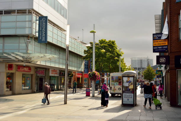 View of High Street in Slough Slough, United Kingdom - September 7, 2017. View of High Street in Slough, with historic buildings, commercial properties. thames valley stock pictures, royalty-free photos & images