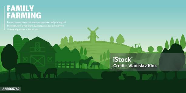 Vector Farming Landscape Stock Illustration - Download Image Now - Farm, Agriculture, Landscape - Scenery