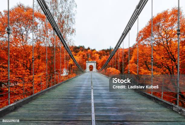 Photo libre de droit de Pont Des Chaînes Empire À Travers Le Fleuve Luznice Stadlec Czech Republic Europe banque d'images et plus d'images libres de droit de Automne