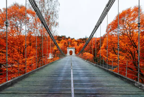 Photo of Empire chain bridge across the river Luznice, Stadlec, Czech Republic, Europe