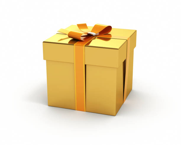 istock Gold color gift box isolated white background 865512312