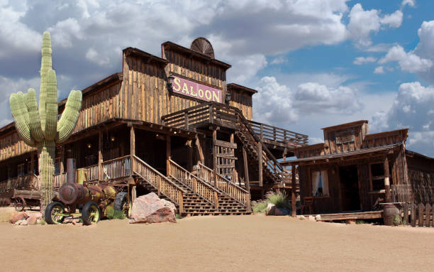 Old Wild West Cowboy Town Real Wild West Cowboy Town wild west cactus nevada desert stock pictures, royalty-free photos & images