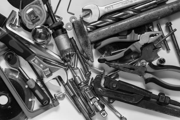 istock Men's working metal tools of silver color 865524182