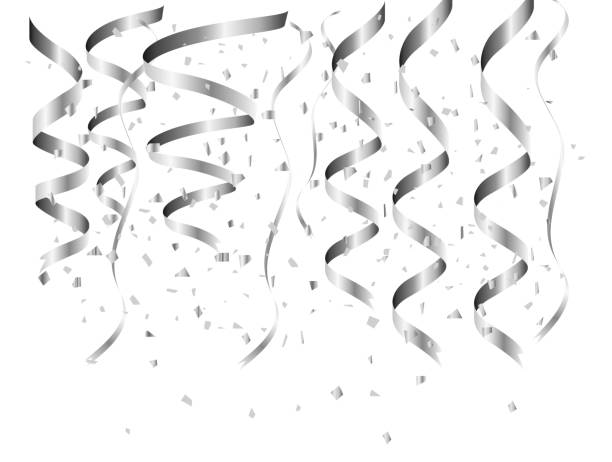 ilustrações de stock, clip art, desenhos animados e ícones de silver confetti celebration isolated on white background - colors streamer backgrounds congratulating