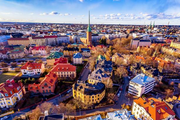 Aerial view of Colorful Helsinki-Drone This picture shows how Helsinki city look from drone. The aerial view of helsinki shows thats it look vey colorful from sky. finland stock pictures, royalty-free photos & images