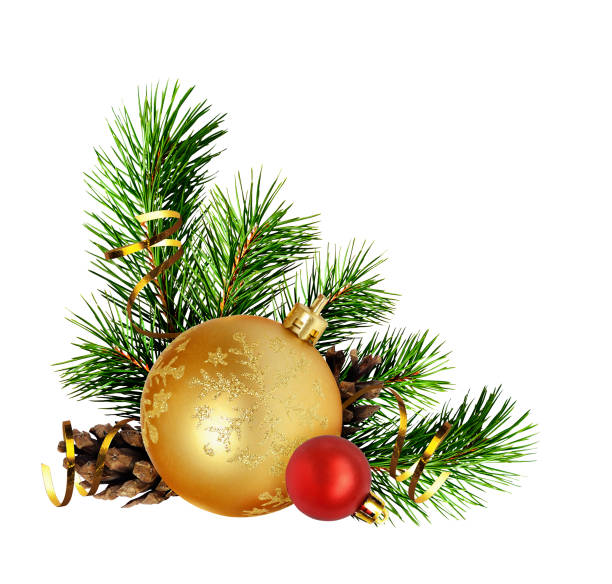 istock Christmas corner composition with pine twigs and holiday decorations 865543954