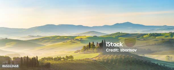 Tuscany At Spring Morning Stock Photo - Download Image Now - Landscape - Scenery, Scenics - Nature, Tuscany