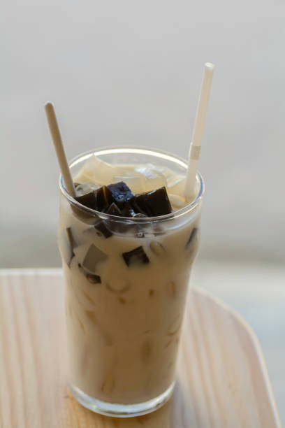 istock Grass Jelly in Milk Tea on table. 865559856