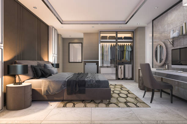 istock 3d rendering brown luxury bedroom with contemporary decor 865574698