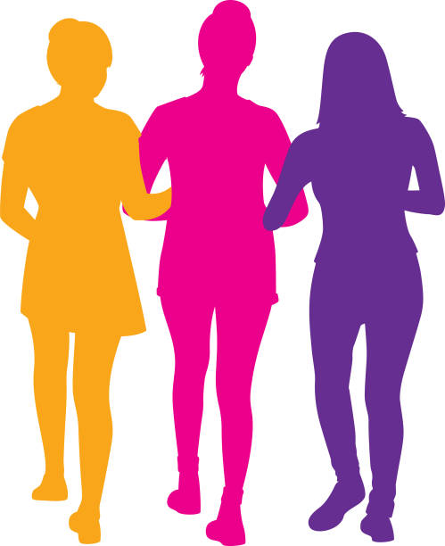 ilustrações de stock, clip art, desenhos animados e ícones de three girls walking silhouette - three people women teenage girls friendship
