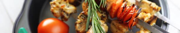 Long horizontal background of vegetables grilled