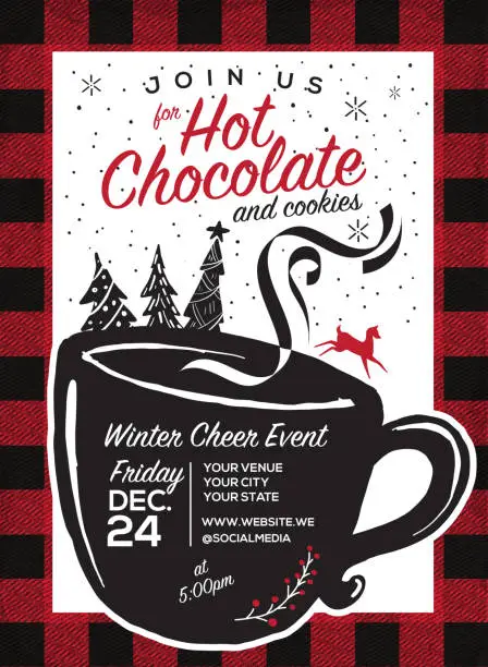 Vector illustration of Hot Chocolate and cookies invitation party greeting design template
