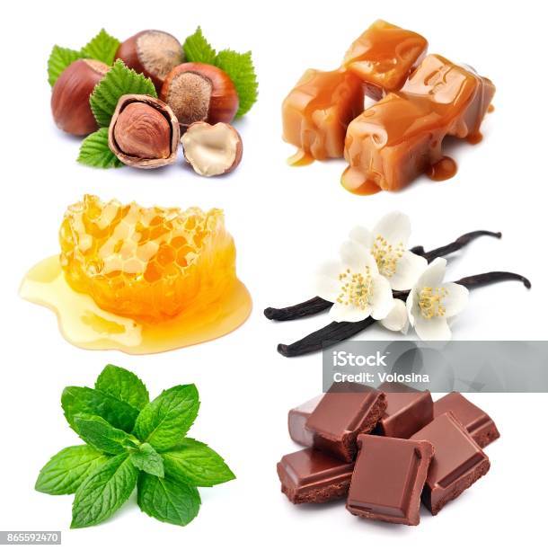 Conjunto De Ingredientes Dulces Foto de stock y más banco de imágenes de Vainilla - Vainilla, Chocolate, Helado de vainilla