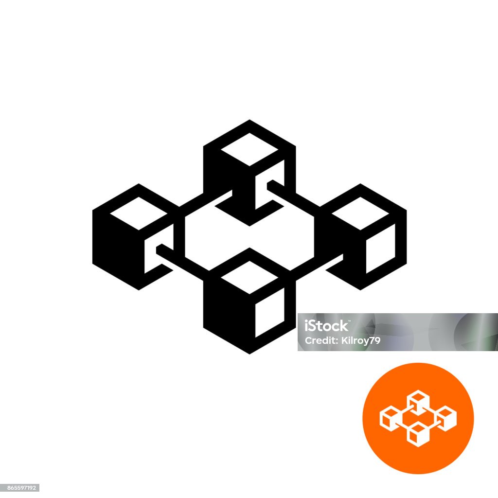 Blockchain icon. Block chain technology symbol. Blockchain icon. Block chain technology symbol. 3D cube nodes connected in a common structure. Blockchain stock vector