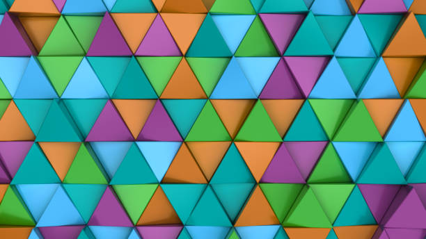 istock Pattern of green, orange, purple and blue triangle prisms 865604406