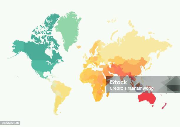 High Detail World Map With Color Stock Illustration - Download Image Now - World Map, Map, Globe - Navigational Equipment