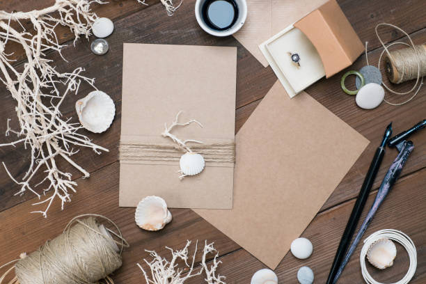 istock Hand made beach themed wedding invitation or thank you card, blank. 865607852