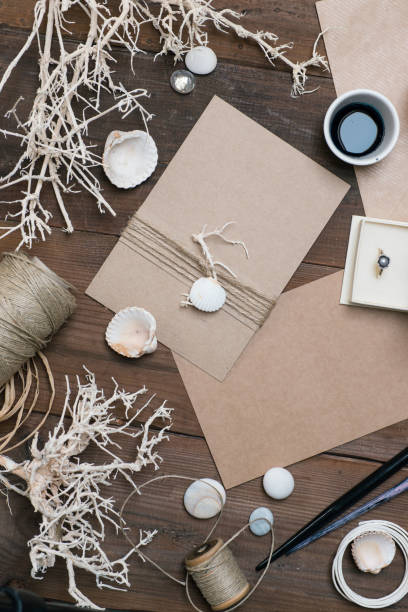 istock Hand made beach themed wedding invitation or thank you card, blank. 865608272