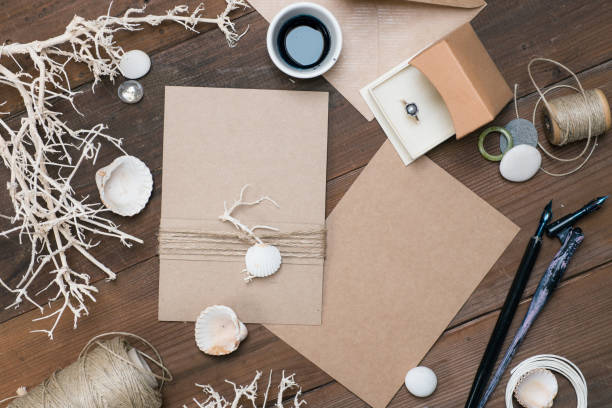 Hand made beach themed wedding invitation or thank you card, blank.
