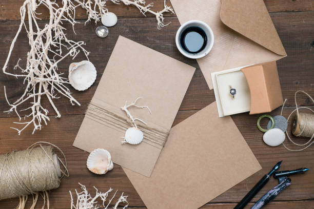 istock Hand made beach themed wedding invitation or thank you card, blank. 865611132