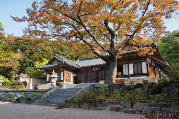 Seoul, Korea - October 23rd 2017, Its beautiful October morning at Gilsangsa temple.