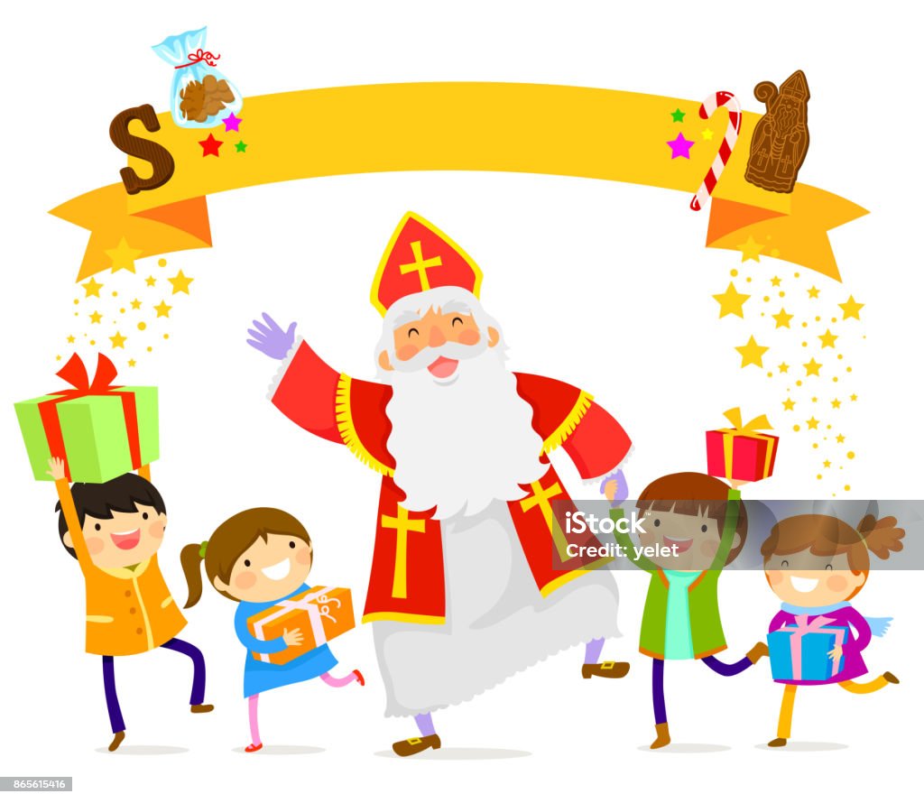 Sinterklaas En De Kinderen Stockvectorkunst En Meer Beelden Van Sinterklaas - Sinterklaas, St. Nicholas, Kado - Istock