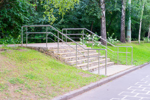 istock modern staircase in the park. background, nature. 865618508