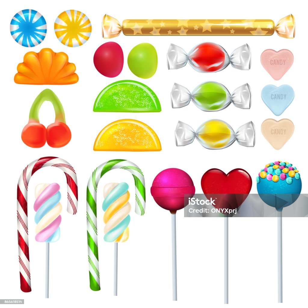 Candy Sweets Example Different Sweets And Candies From Sugar Realistic Vector Pictures Set ...