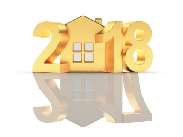 istock Golden numbers 2018 New Year with house icon and reflection 2017 865635524
