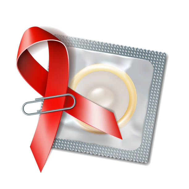 ilustrações de stock, clip art, desenhos animados e ícones de red ribbon with a condom - condom sex education contraceptive aids