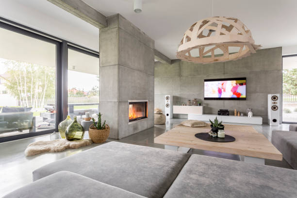 istock Living room with fireplace 865640026