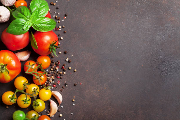 istock Tomatoes, basil, olive oil and spices 865641030