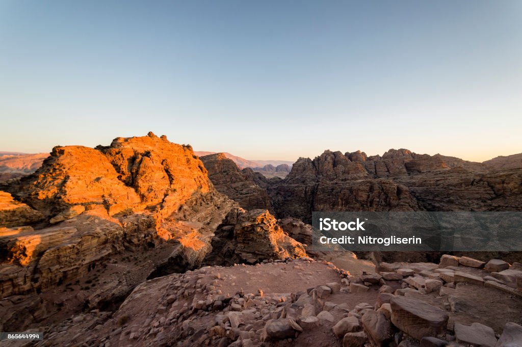 Sunset over Wadi Musa Sunset over Wadi Musa in Jordan Jordan - Middle East Stock Photo