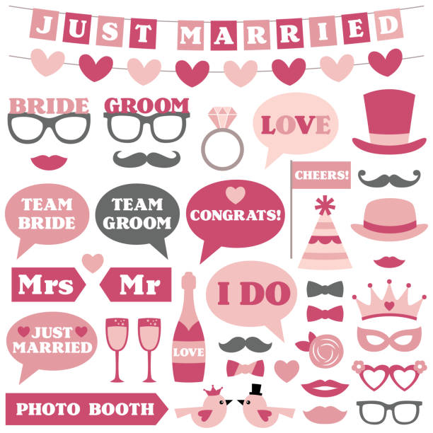 ilustrações, clipart, desenhos animados e ícones de adereços de cabine de fotografia de casamento - champagne pink bubble valentines day