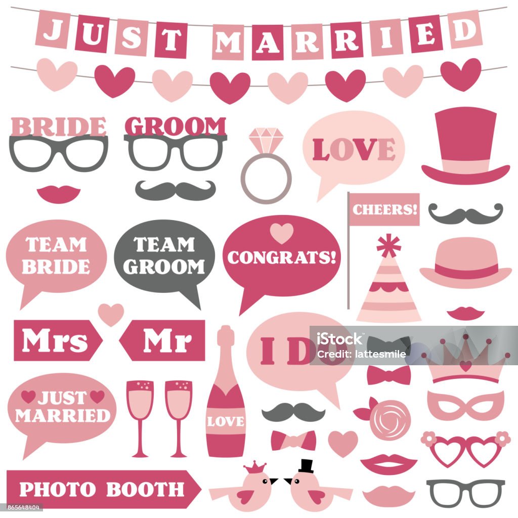 Wedding photo booth props Wedding vector photo booth props Wedding stock vector