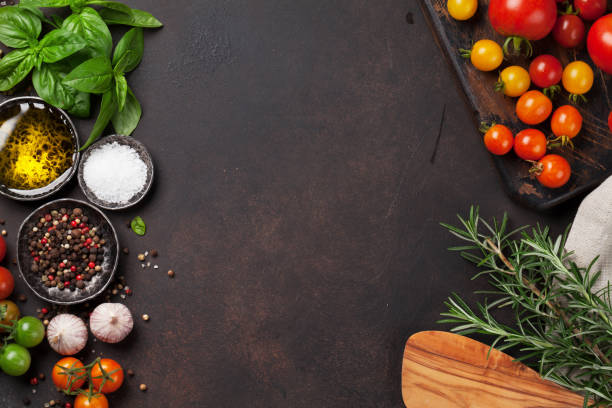 istock Tomatoes, basil, olive oil and spices 865652132