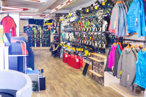 Image of sport store with equipment Image of sport store with equipment for skiing. sports equipment stock pictures, royalty-free photos & images