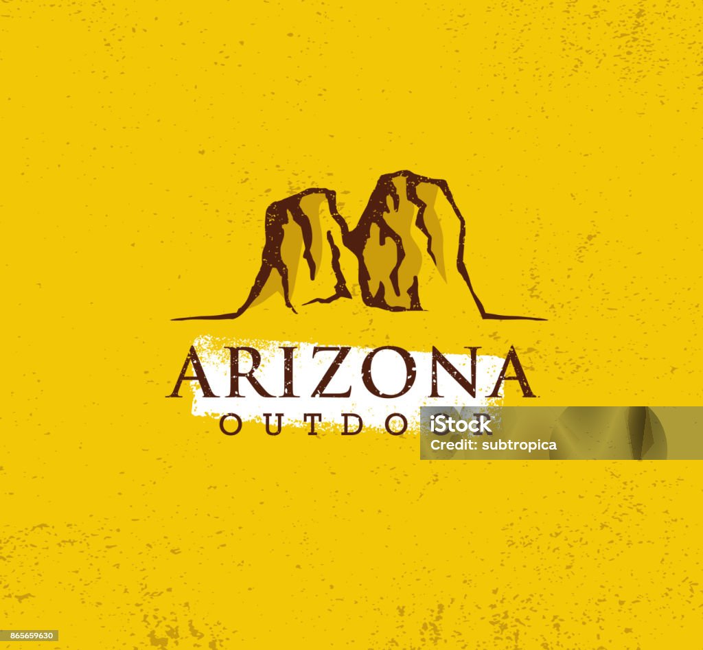 Arizona Outdoor Adventure Mountain Hiking Creative Sign Concept. Vector Active Extreme Design Arizona Outdoor Adventure Mountain Hiking Creative Sign Concept. Vector Active Extreme Design on Rough Distressed Background Adventure stock vector