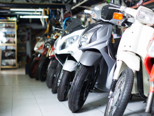 group of motorbikes parked