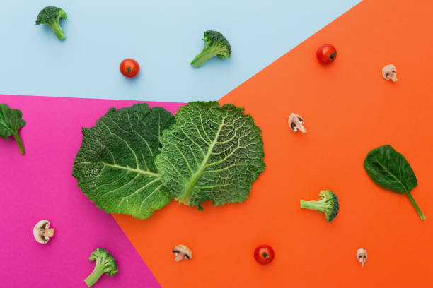 istock Flat lay of raw vegetables on abstract background 865663514