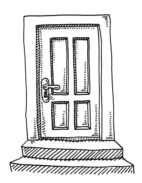 Vector illustration of Closed Door Drawing