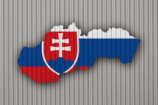 Map and flag of Slovakia on corrugated iron