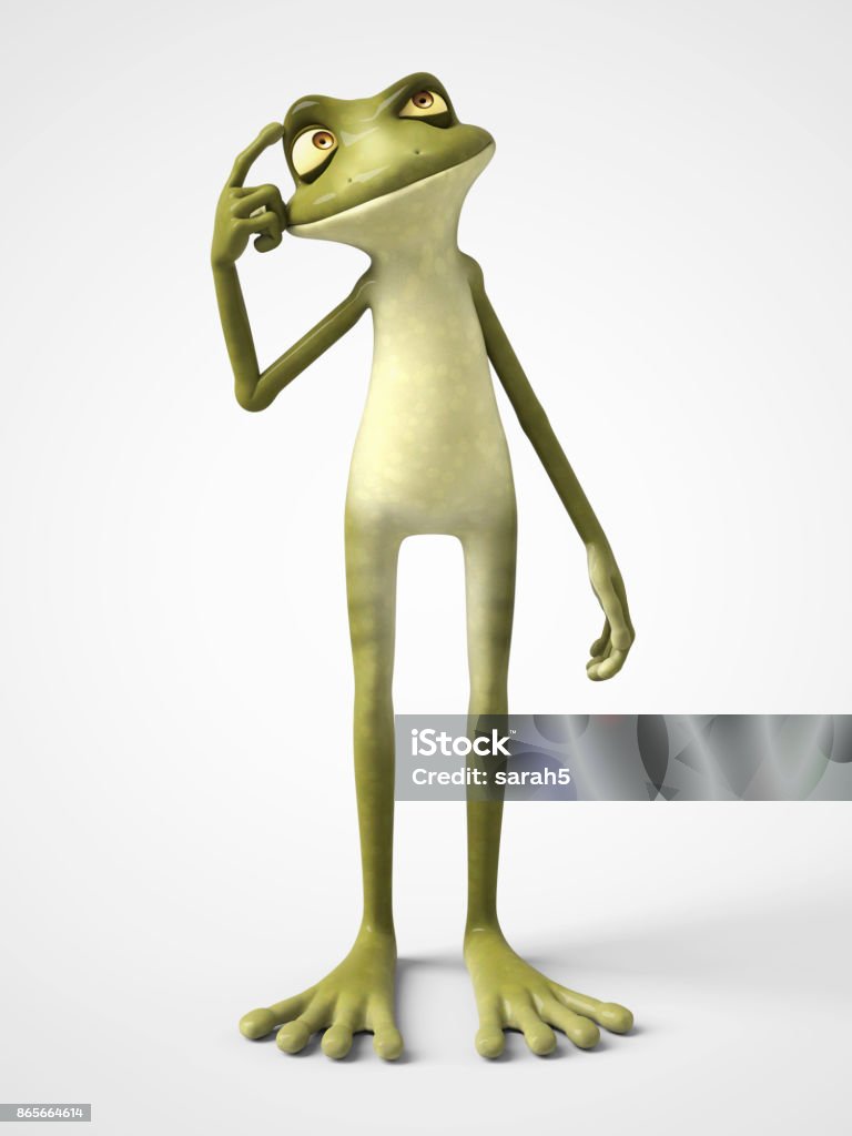 3d Rendering Of Cartoon Frog Thinking About Something Stock Photo -  Download Image Now - iStock