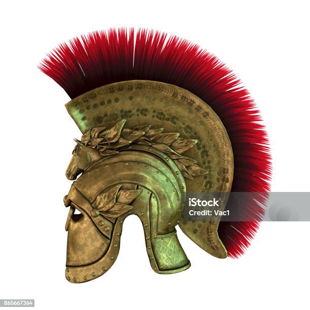 3d Rendering Ancient Greek Helmet On White Stock Photo - Download Image Now - Roman, Ancient, White Background