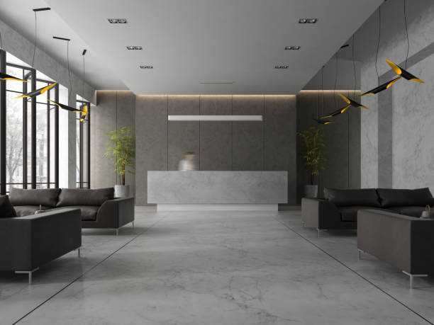 istock Interior of a hotel spa reception 3D illustration 865668096