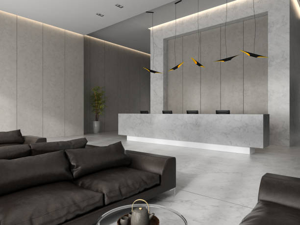 istock Interior of a hotel spa reception 3D illustration 865668146
